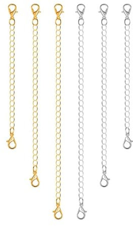 OBYJCA 6 Pcs Necklace Extender Silver and Gold, Silver Gold Necklace Extender, Chain Bracelet Extender for Necklace