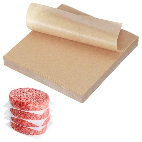 sourcing map 250 Pcs Unbleached Parchment Paper Baking Sheets Squares, 4 Inch Hamburger Patty Paper, for Baking Grilling or Meat Storage, Wood Color
