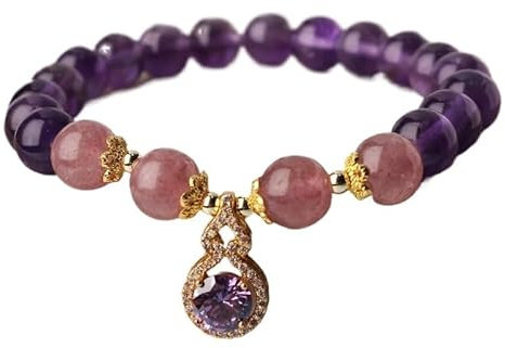 YOPI Bracelets à breloques en agate et améthyste, pendentifs en forme de gourde(Amethyst - Gourd)