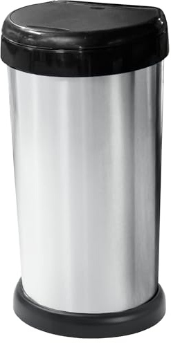 KetoBarrow 42L Moda Silver Touch Top Kitchen Bin Waste Rubbish Recycle Bin - Metal Effect D-Shaped 42 Litre