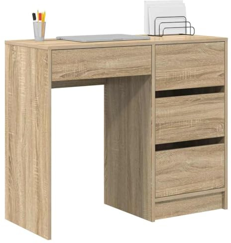 vidaXL Desk Sonoma Oak Engineered Wood 90 x 37.5 x 75 cm | Sleek and simple modern look, Comes with three roomy drawers, Made from solid particle board