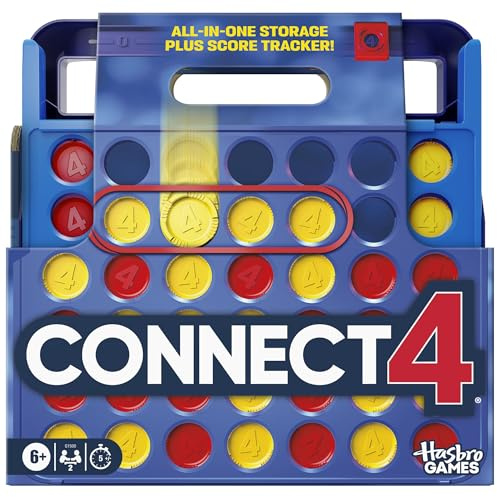 Official Hasbro Games Connect 4 Game (2025 Edition) | All-in-1 Storage, Carrying Case, Score Tracker | Ages 6+ | 2 Players | Family Games for Children - English Version