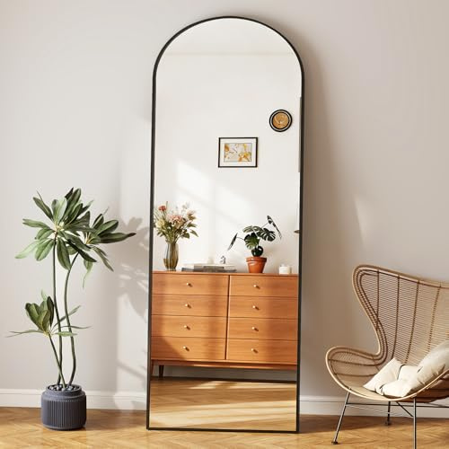 Levede Arched Full Length Mirror 165x60cm, Black Floor Standing Mirror with Aluminium Frame, Large Full Body Mirrors Freestanding or Wall Mounted for Bedroom Living Room Dressing Room