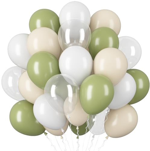 Luftballons Salbei Grün Beige,60 Stück Grün Weiß Luftballons Geburtstag,12 Zoll Grüne Latex Helium ballons,Partyballon für Hochzeit,Geburtstag,Brautparty,Graduierung,Partydeko