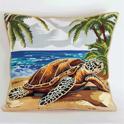 kitphoenix DIY Knüpfteppich Kissen Set 43x43 cm,Schildkröte,Handarbeitsset zum Selber Knüpfen mit Kissenbezug,für Erwachsene & Kinder,Dekokissen,Latch Hook Kit