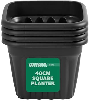 Wham Vista 4 x 40cm Square Plastic Garden Planters | 100% Recycled Plastic | Weather Resistant & Lightweight | Indoor & Outdoor Use | Drainage in UK - Slate/Black