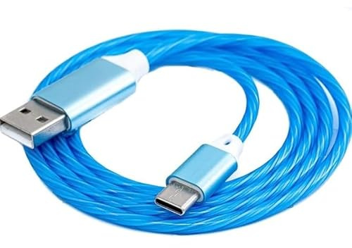 Générique Cavo di ricarica USB-C luminoso a LED – Cavo di sincronizzazione dati a effetto fluido – Connettore reversibile per smartphone Android, tablet e dispositivi Type-C – Blu elettrico