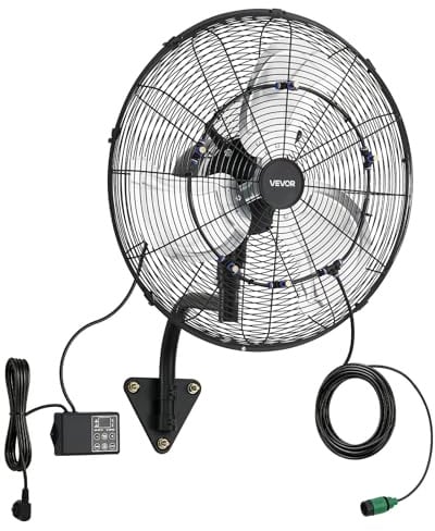 VEVOR Ventilador de Pared con 3 Velocidades, Nebulización, Control Remoto y Termostato, IP44, Ventilador Industrial Oscilante de Acero al Carbono para Exterior, Taller, Invernadero, Ganadería, Garaje