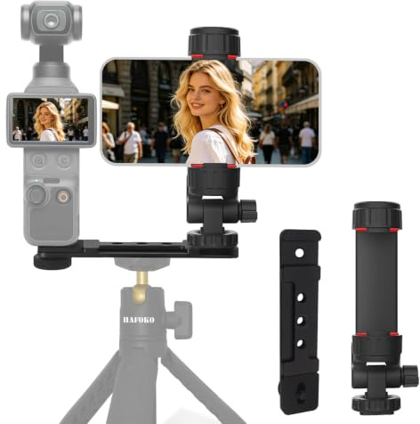 Expansion Phone Holder Mount compatible for DJI Osmo Pocket 4P/4/3/2 | 360° Adjustable phone clip with 1/4 screw & cold shoe,Camera Monitor Mount Adapter ,Dual-screen Record for POV Tripod Stick