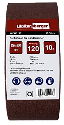 Woltersberger® Schleifbänder 10 Stück | Größe 100x560mm | Körnung P80 | Gewebe-Schleifband Bandschleifpapier Bandschleifer zum Schleifen, Feilen, Schärfen und Entrosten