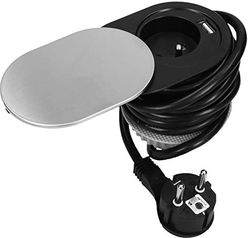 Orno AE-13124 Prise Encastrable Plan de Travail avec USB 1,9m câble 3680W Argent