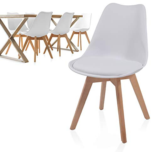 MIADOMODO® Esszimmerstühle 2er 4er 6er 8er Set - Skandinavischer Stil, Modern, Gepolstert mit Sitzkissen, aus Kunststoff & Massivholz, Farbwahl - Küchenstuhl, Wohnzimmerstuhl, Stühle (6er, Weiß)