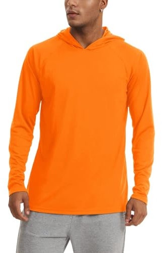 KEFITEVD Rash Vest Mens Quick Dry Summer Tops Long Sleeve Sun Protection Swim Hoodies Breathable Stretch Running Shirts Orange