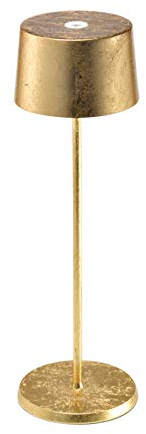 Zafferano Olivia Dimmbare LED-Tischlampe, IP65-Schutz, für Innen-/ Außenbereich, Micro-USB-Ladegerät, Höhe 35,5 cm, EU-Stecker-Blattgold