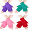 Bememo Fingerlose Handschuhe, Halbfinger-Handschuhe, Winter, einfarbig, gestrickt, für Jungen und Mädchen, 4 Paar, Rosa, Rot, Grün, Hellviolett, 5.5 x 3.9 inches