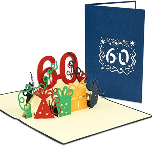 Pop-Up Karte 60. Geburtstag – 3D Jubiläum Grußkarte, N23 | 60. Geburtstag, Papierkunst, Jubiläum, aufklappbar, runder Geburtstag, Geschenk