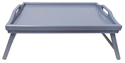 Unibos Natural Bamboo Wood Foldable Legs Multipurpose Breakfast in Bed Serving Lap Raised Edge Tray Laptop Desk Snack Tray (Grey)