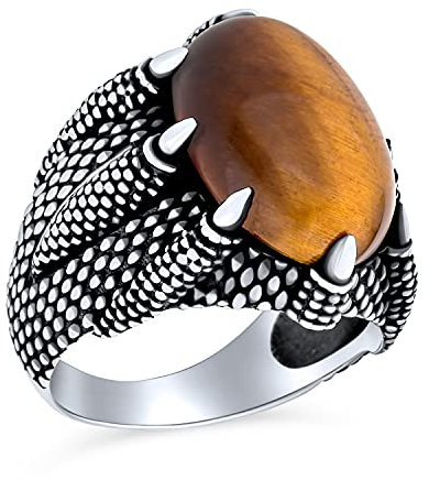 Herren Biker-Schmuck Tier Krallen Große Aussage Biker-Schmuck Oval Cabochon Braun Gestreift Tiger Eye Halbedelsteine Signet Kralle Ring Für Männer .925 Sterling Silber Handgefertigt In Der Türkei