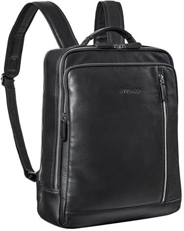 STILORD 'Kaleb' Laptoprucksack Leder Business Rucksack Groß Lederrucksack mit Laptopfach 15 Zoll und Trolley Aufstecksystem Vintage Echtleder, Farbe:schwarz