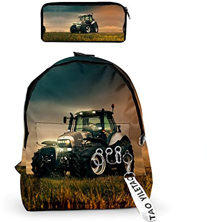 Proxiceen Traktor Rucksack 2-teiliges Set Für Jungen Mädchen, Grosse Rucksäcke Mit Ergonomisch Geformter Rücken, Schulranzen Groß