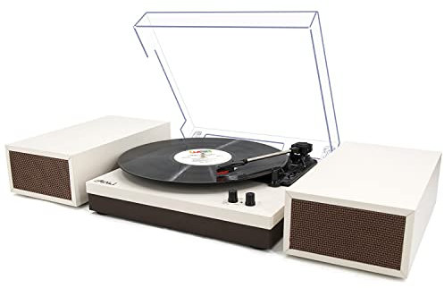 LP&No.1 Giradischi Bluetooth con altoparlanti stereo da scaffale, giradischi retrò con riproduzione wireless, giradischi vintage con trasmissione a cinghia a 3 velocità con spegnimento automatico,
