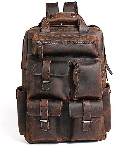 ZWEBY Outdoor-Trekking-Tagesrucksack Herren Leder -Rucksackschule Rucksack Casual Wander Travel College Tasche für Camping-Outdoor-Sport (Farbe : Coffee, Size : 28 * 9.5 * 41cm)