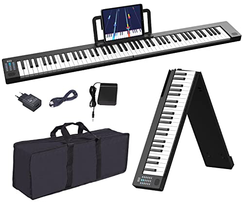 OYAYO Faltbares Klavier 88 Tasten Piano Keyboard Unterstützung MIDI Halb gewichtet Tasten, Digital-Pianos mit Bluetooth Klaviertasche für Kinder Erwachsener Weihnacht und Geburtstags Geschenk