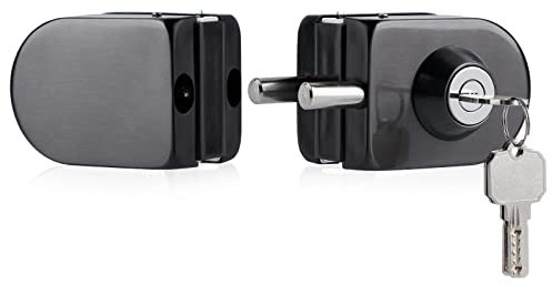 Ranbo cerraduras para puertas sin marco, cierre para puerta de cristal con llave, acabado negro cepillado, compatible con vidrio de 10~12 mm, instalación sin taladro, ideal para el hogar u oficina