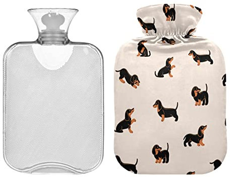 Cute Dogs Dachshunds Hot Water Bottles with Soft Cover, Pain Relief Hot Water Bag 2 L for Hand Feet Warm Water Bags Sleeping Comfortably