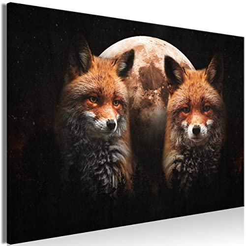 decomonkey Bilder Abstrakt Tiere 120x80 cm 1 Teilig Leinwandbilder Bild auf Leinwand Vlies Wandbild Kunstdruck Wanddeko Wand Wohnzimmer Wanddekoration Deko Natur Wildtiere Mond Fuchs