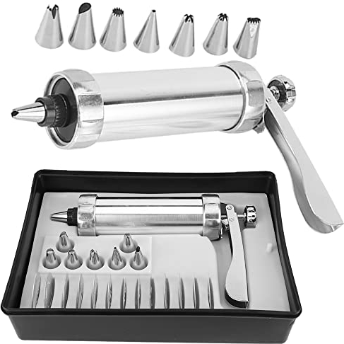 2023 Upgrade Aluminium Cookie Maker Press Kit, Manuelle Churros Maker Maschine inklusive 20 Stück Keksscheibenformen, Weihnachtsspritz Kekspresse Pistole Kekswerkzeug-Set