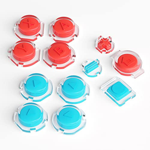 eXtremeRate Tasti Ricambio per Nintendo Switch/OLED Joycon Controller,Pulsante Gelatina ABXY Home Croci Direzionali per Nintendo Switch/OLED Joystick,NON Inlcude Joycon-Blu Rosso Trasparente