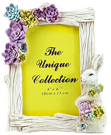 SOCOSY Bilderrahmen mit Schmetterlingsblumen-Muster, Harz-Karten-Bilderrahmen für Schreibtisch-Tischplatte, Heimdekoration, Fotogalerie, Sukkulenten, Kaninchen, 10,2 x 15,2 cm