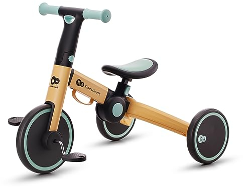 Kk Kinderkraft 4TRIKE Dreirad 3 in 1, Leicht Rutscher, Laufrad, Zusammenklappbar, ergonomische Sattel, ab 12 Monat bis 5 Jahre, Gelb+Blau, 69