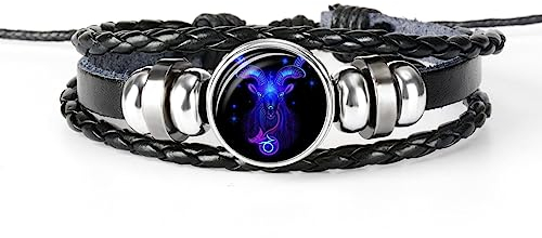 LODMLOER Steinbock-12-Sternbild-Armband – Herren-Leder-Sternzeichen-Armband, Charms-Armbänder, Widder, Fische, Wassermann, Löwe, Skorpion, Waage, Zwillinge, Schmuck, Steinbock