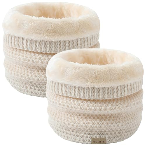 HYUET 2 Pack Cache-Cou Hiver Écharpe Circulaire Tricotée Tour de Cou Col Épaisse Cache Cou Doublée Tube Écharpe Polaire Doux Hommes Femmes Hiver,Noir+Gris Clair,taille unique