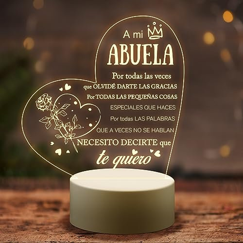 Welsky Regalo Abuela, Regalos Abuela LED light, Regalo de Agradecimiento para la Abuelas Cumpleaños Navidad de la Madre, Luz Nocturna Acrílica Grabada