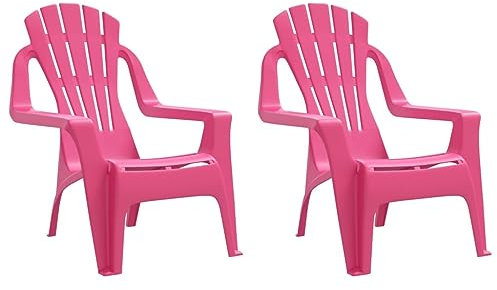 vidaXL Kinder Gartenstühle 2 STK., Gartenstuhl mit Rückenlehne Armlehnen, Kinder Gartensessel Holzoptik, Gartenmöbel Sessel Stuhl, Rosa PP Holzoptik