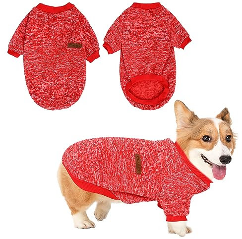 Warme Hundepullover, Hundepulli für Kleine, Mittel Hunde Hoodie Vlies Hundehoodie Winter Welpe Sweater Hundemantel Kleidung Weich Haustier Katzen Pullover für Corgi, Bulldogge, Bichon(XL/40cm, Rot)