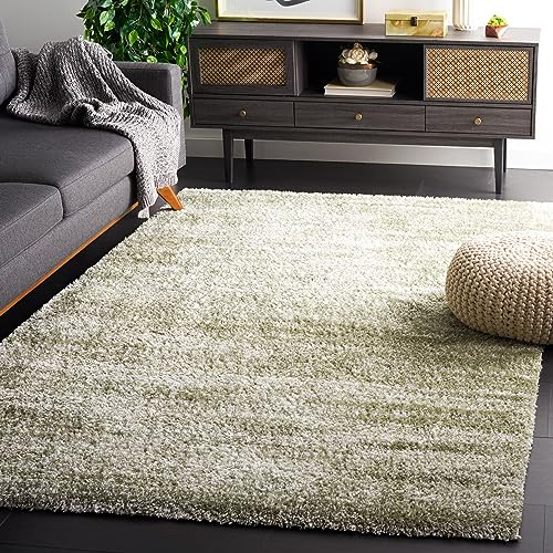 SAFAVIEH Tahoe Shag Collection Area Rug - 5' x 7', Sage & Ivory, Modern Design, 1.2-inch Thick Ideal for High Traffic Areas in Living Room, Bedroom, Dining (THO653W-5)