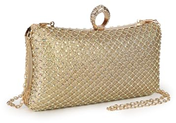 Gladdon Damen Clutch Elegant Abendtasche Buckle Brauttasche Kettentasche Glitzer Handtasche Portemonnaie Klein Umhängetasche Tasche für Hochzeit Cocktailparty Tanzparty Geburtstag(Golden)
