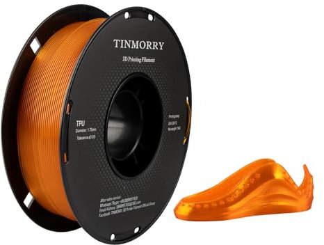 TINMORRY Filament TPU 1.75mm, TPU Filament 3D Druckmaterialien für 3D Drucker, 1KG, 1 Spule, Transparent Orange
