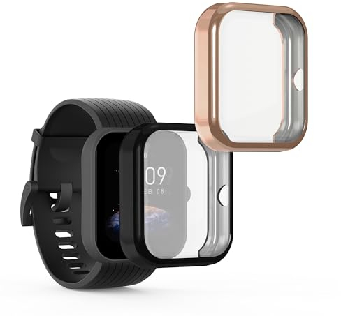 kwmobile 2X Schutzhülle kompatibel mit Huami Amazfit Bip 3 / Bip 3 Pro Hülle - Fullbody Cover Set aus Silikon - Schwarz Rosegold