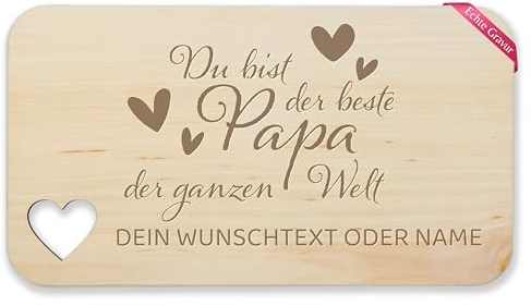 Frühstücksbrettchen Holz Herz - Du bist der beste Papa der Welt I Geschenk mit Namen I Weihnachten Geschenke Väter - 22,5x12,5 - Holz - fruehstuecksbrettchen bester geburtstag papas vater