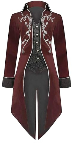 Steampunk Herren Jacke, Gothic Frack Herren Mantel,Gehrock Herren Mittelalter Viktorianische Palast Vintage Smoking Mäntel für Männer Karneval Kostüm Halloween Fashing Party Cosplay Kleidung