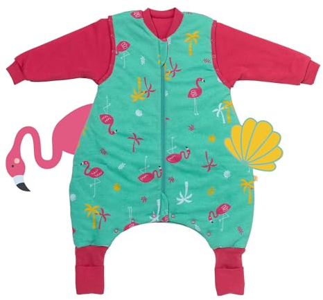 schlummersack Baby Schlafsack mit Füßen Bio Baumwolle 2.5 Tog 80 cm Flamingo | Schlafsack mit Beinen und verlängerten Bündchen für eine Körpergröße von 80-90cm | Ganzjahres Schlafsack Baby Ärmel