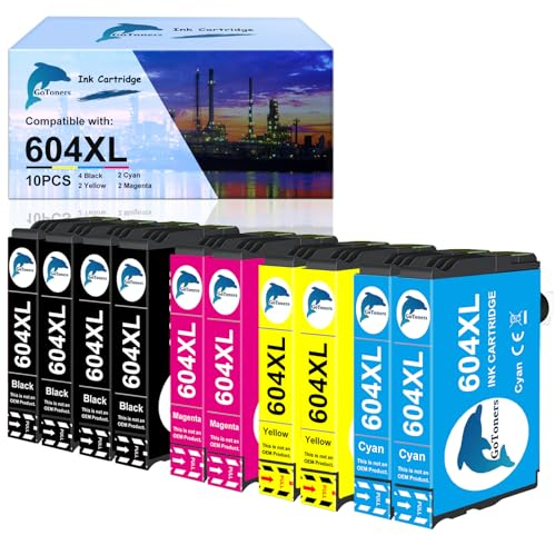 GoToners 604 XL Druckerpatronen Kompatibel für Epson 604 604XL Patronen für Expression Home XP-3200 XP-3205 XP-4200 XP-4205 XP-2200 XP-2205, Workforce WF-2910 WF-2930 WF-2935 WF-2950 (10er-Pack)