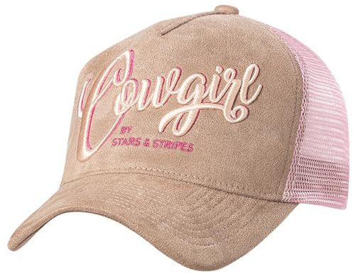 STARS & STRIPES Western-Mode Trucker Cap Cowgirl – Braun & Pink mit 3D-Bestickung & Wildlederoptik | Verstellbare Snapback-Cap
