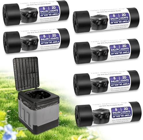 Diealles Shine Pack de 120 Trousses de Toilette de Camping, 30L Noires pour Toilettes Chaise Percée Mobiles, Randonnée et Voyage