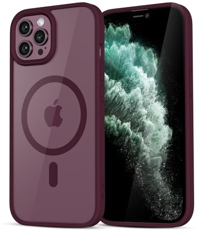 LoeoeL for iPhone 11 Pro Max Case Clear Mag Safe, Ultra Thin Slim Cover Magnetic Compatible with Magsafe Phone Case for Women Men Girl, Cute Soft Silicone & Transparent Hard Plastic, Burgundy Maroon